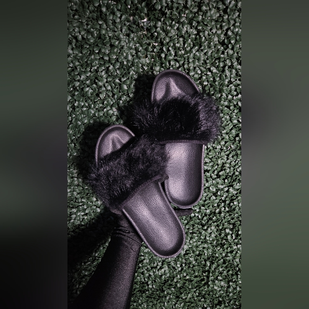 UGG Black Furry Sandals